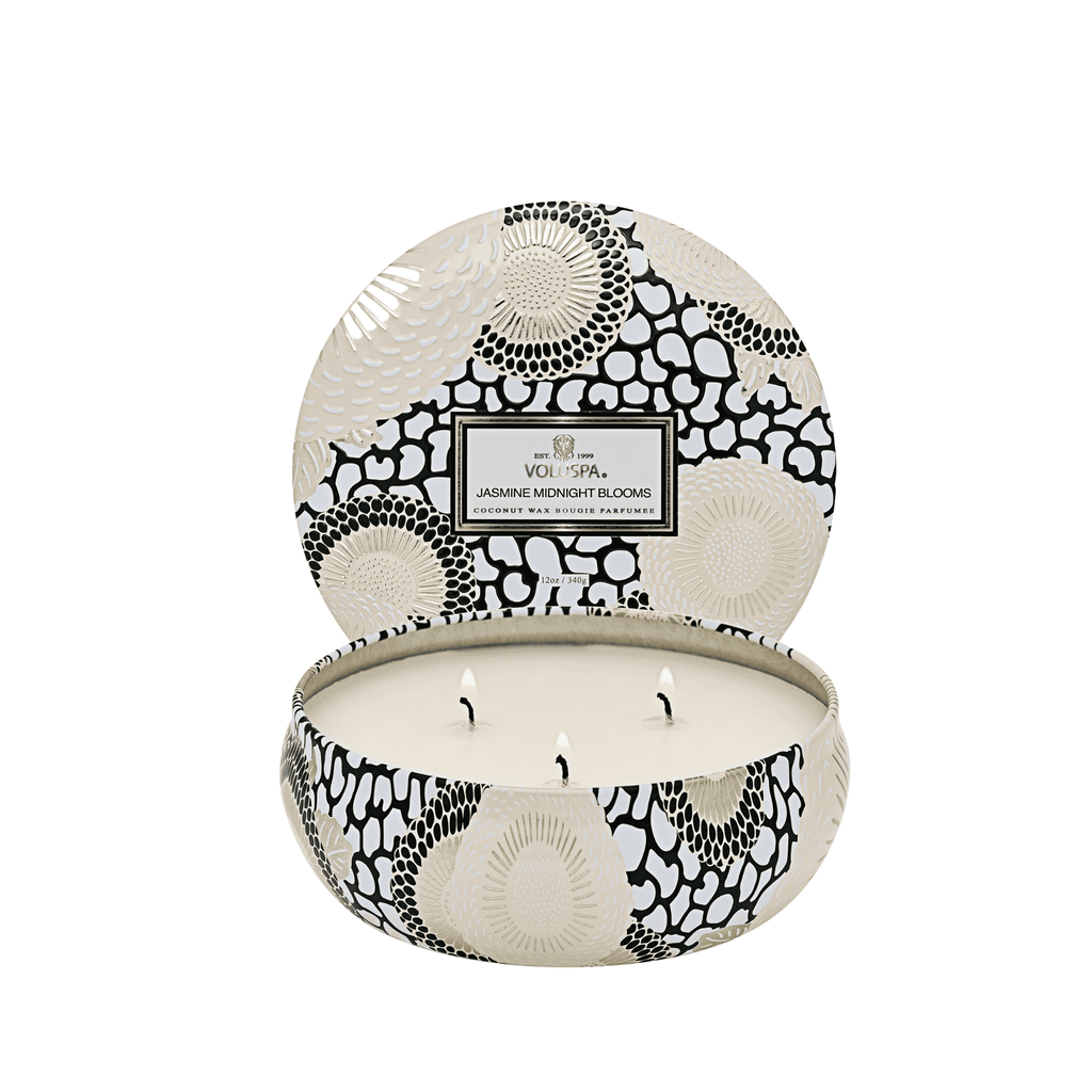 Vela Voluspa Lata 3 Pavios 60H Jasmine Midnight Blooms - Zimmdesign Móveis e Decorações