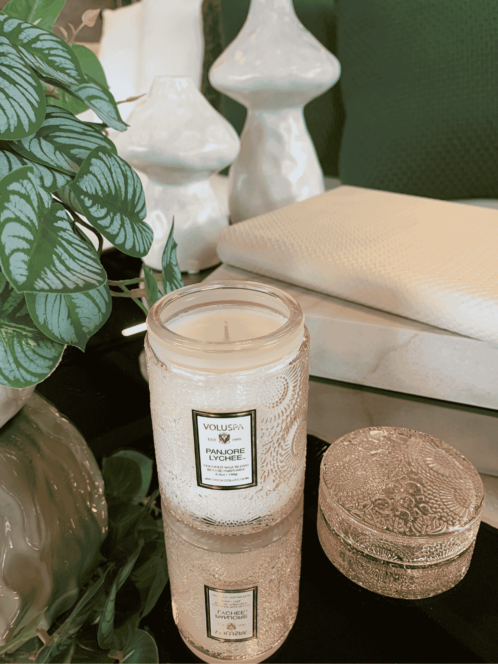 Mini Vela Voluspa Vidro 50H Panjore Lychee