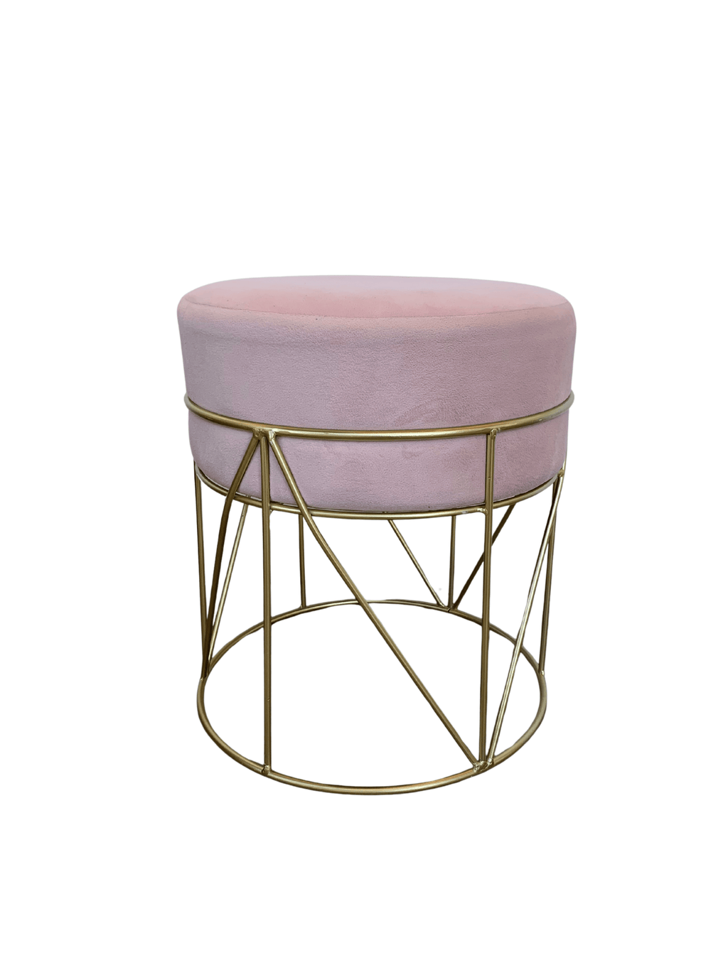 Puff em Metal e Veludo Rosa