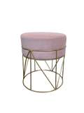 Puff em Metal e Veludo Rosa