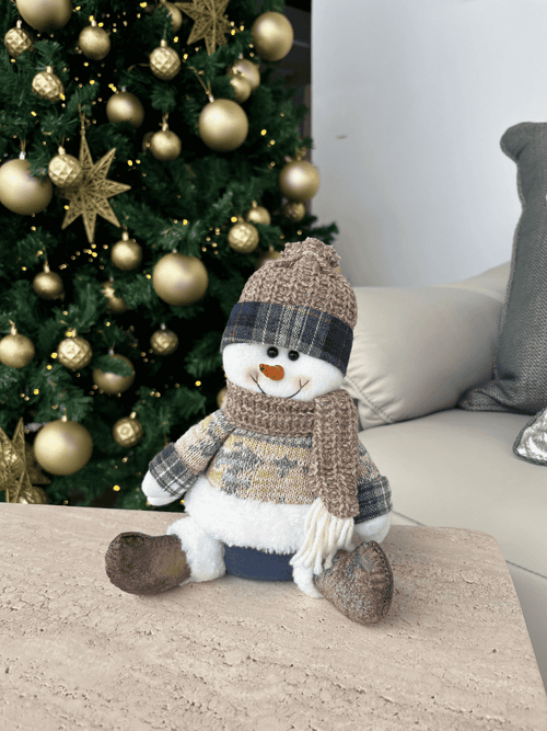 Boneco de Neve Sentado Natal 24cm Azul
