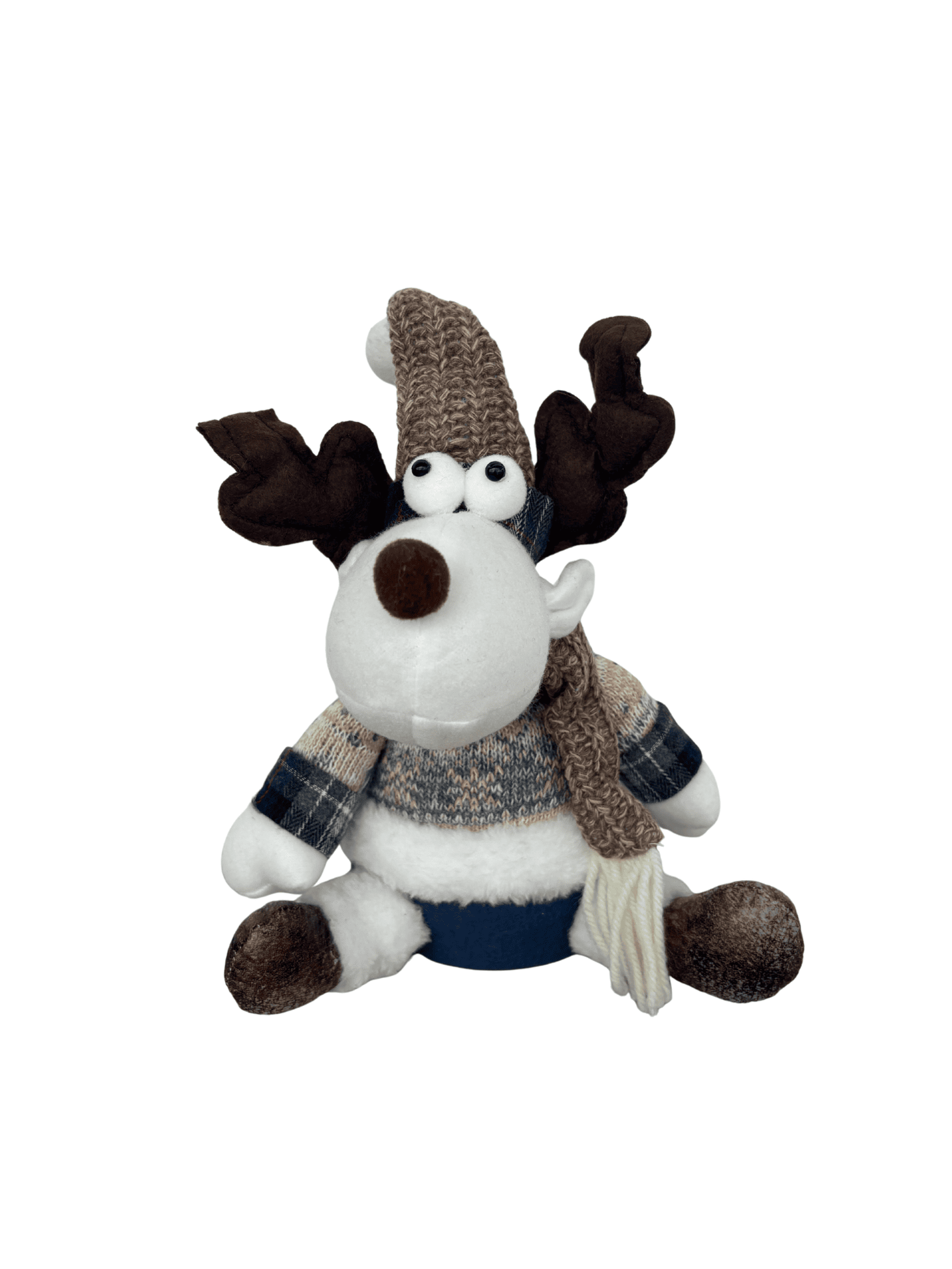 Boneco Rena Sentada Natal 29cm Azul