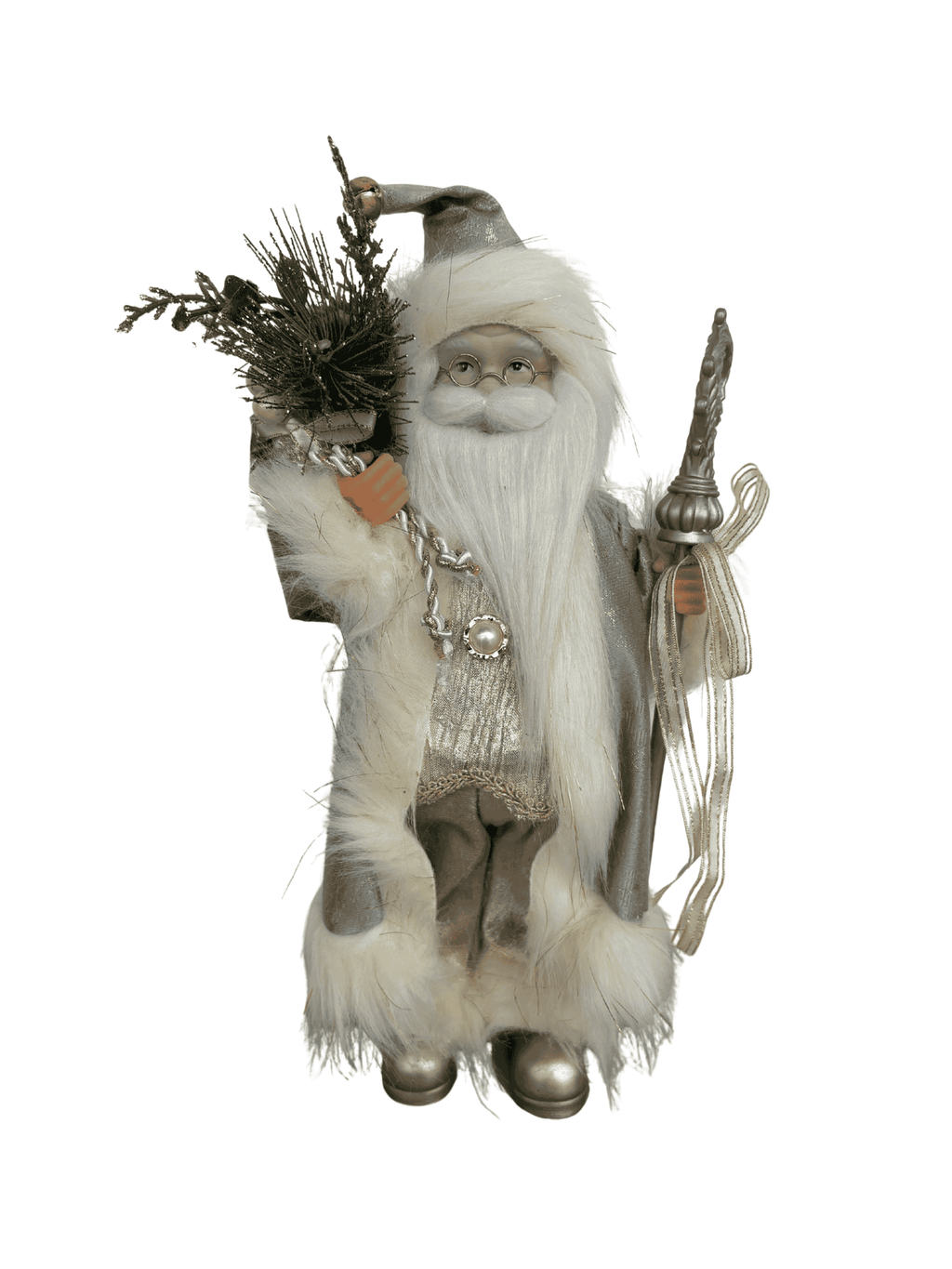 Boneco Papai Noel com Cajado Natal 30cm Azul e Champagne