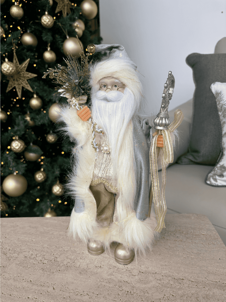 Boneco Papai Noel com Cajado Natal 30cm Azul e Champagne
