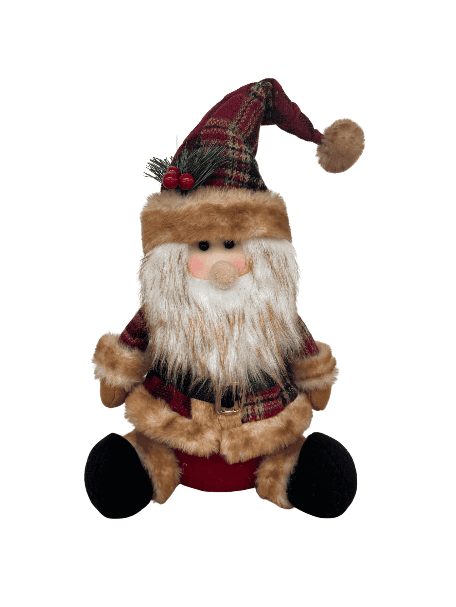 Boneco Papai Noel Sentado Natal 40cm Xadrez Vermelho