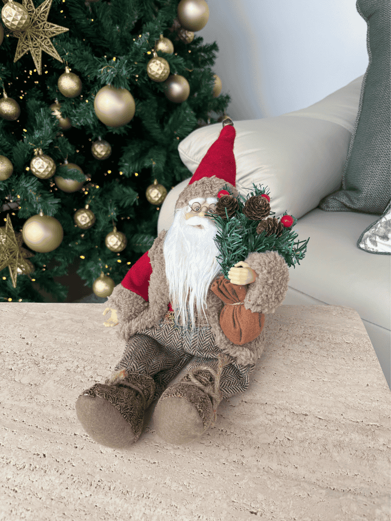 Boneco Papai Noel Sentado Natal 30cm Marrom e Vermelho