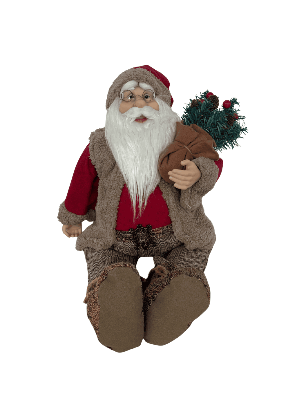 Boneco Papai Noel Sentado Natal 60cm Marrom e Vermelho