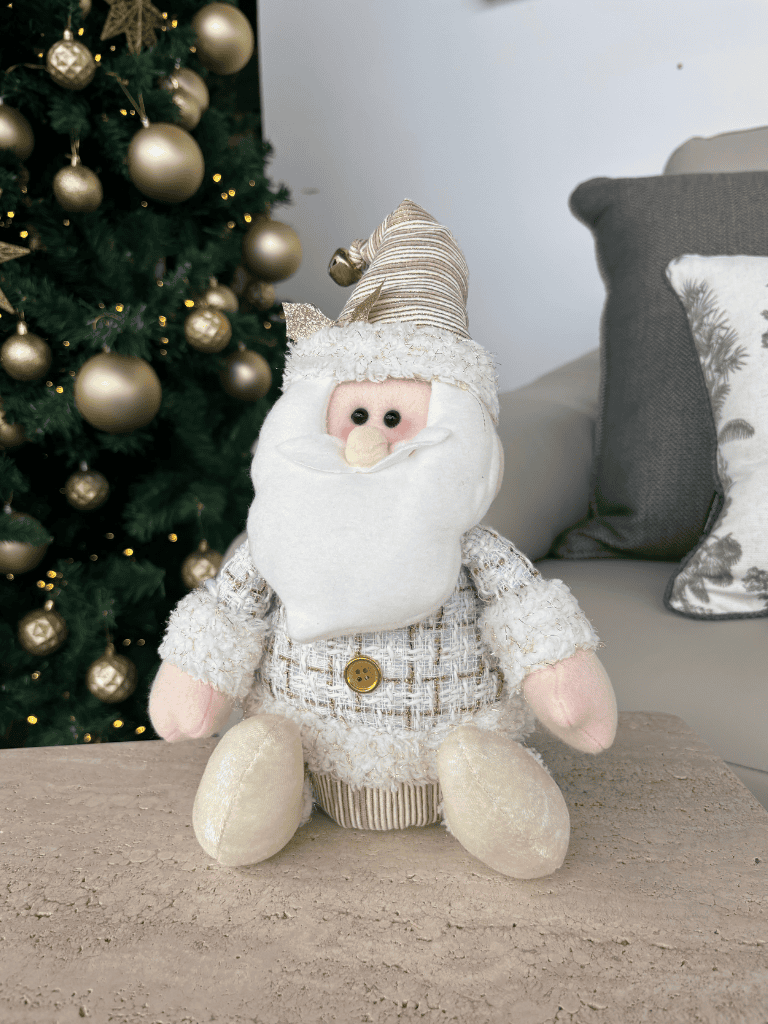 Boneco Papai Noel Sentado Natal 21cm Champagne