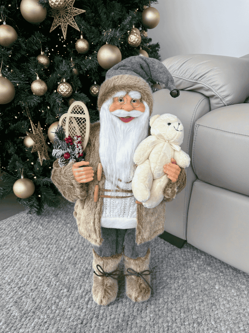 Boneco Papai Noel em Pé Natal 60cm Cinza e Marrom