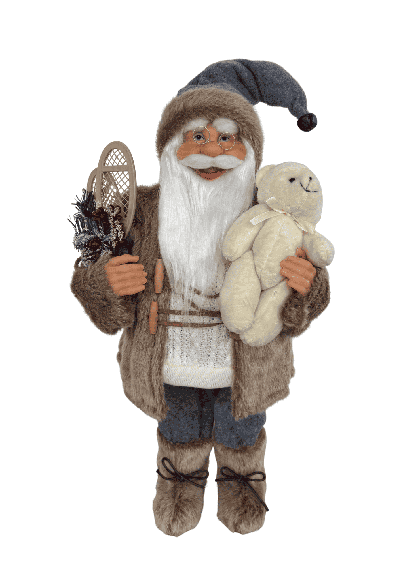 Boneco Papai Noel em Pé Natal 60cm Cinza e Marrom