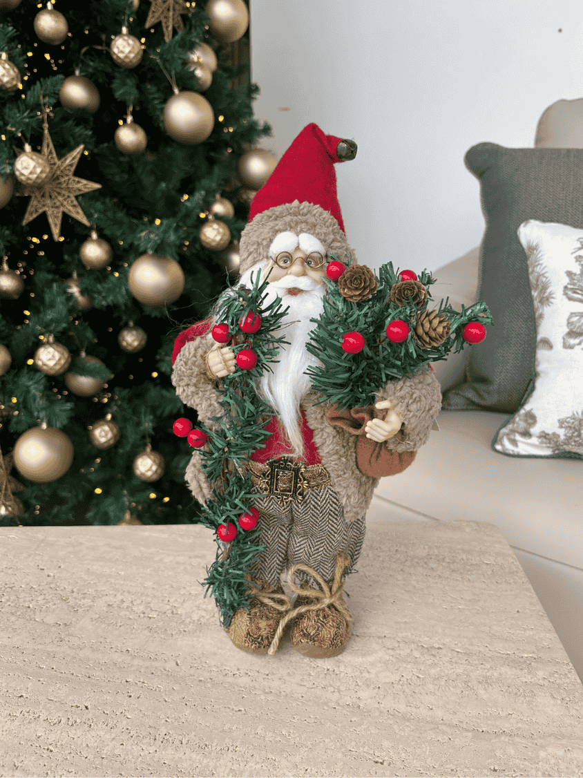 Boneco Papai Noel em Pé Natal 30cm Marrom e Vermelho