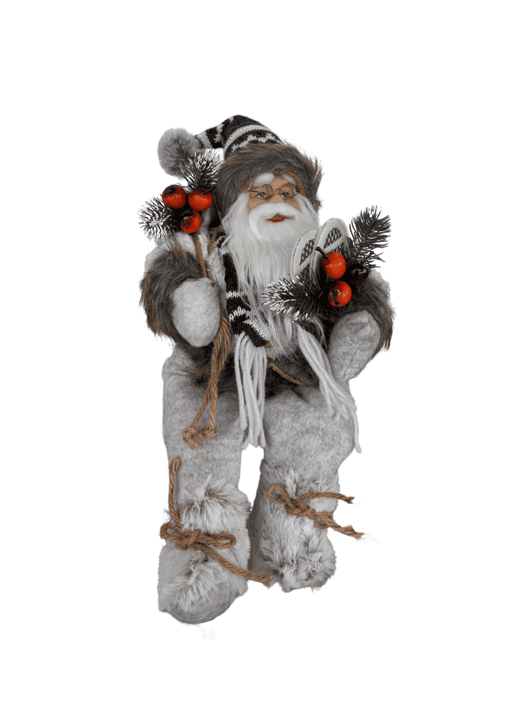 Boneco Papai Noel Sentado Natal 40cm Marrom e Cinza