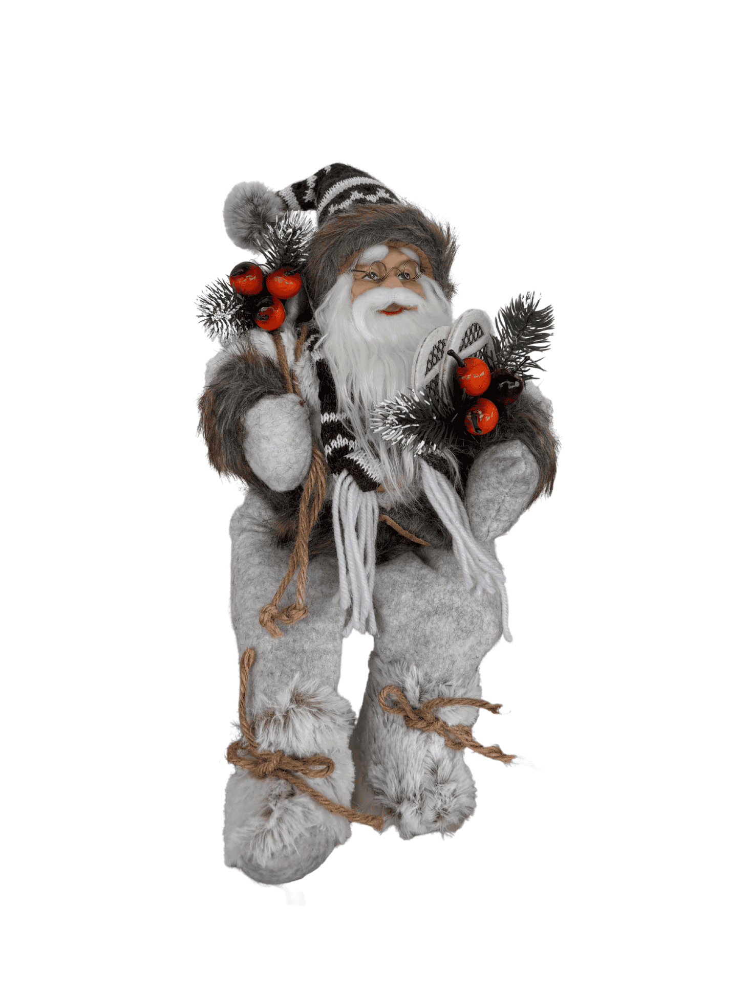 Boneco Papai Noel Sentado Natal 40cm Marrom e Cinza