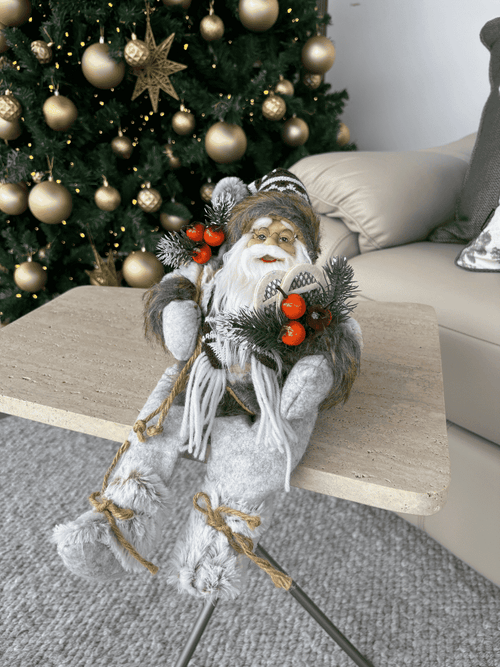Boneco Papai Noel Sentado Natal 40cm Marrom e Cinza
