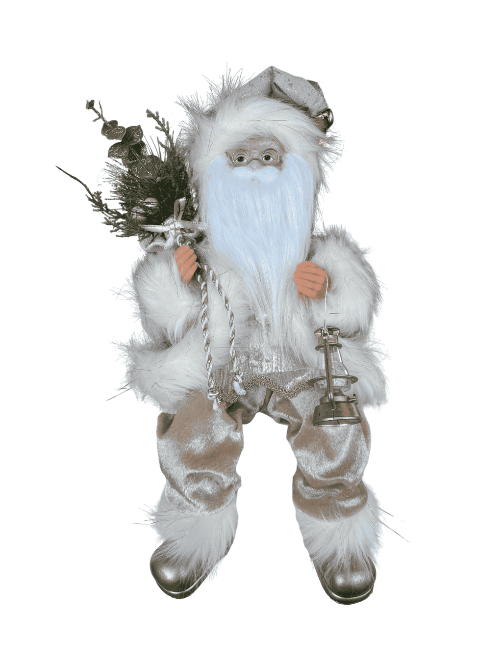 Boneco Papai Noel Sentado com Cajado Natal 45cm Azul e Champagne