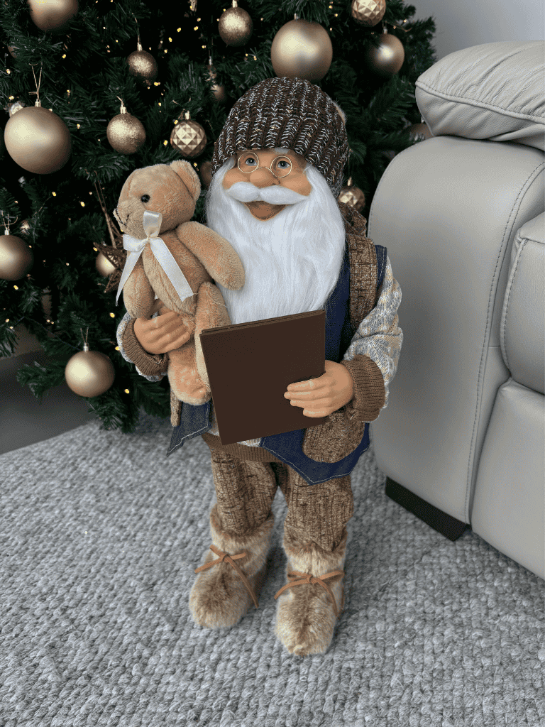 Boneco Papai Noel em Pé Natal 60cm Azul e Bege