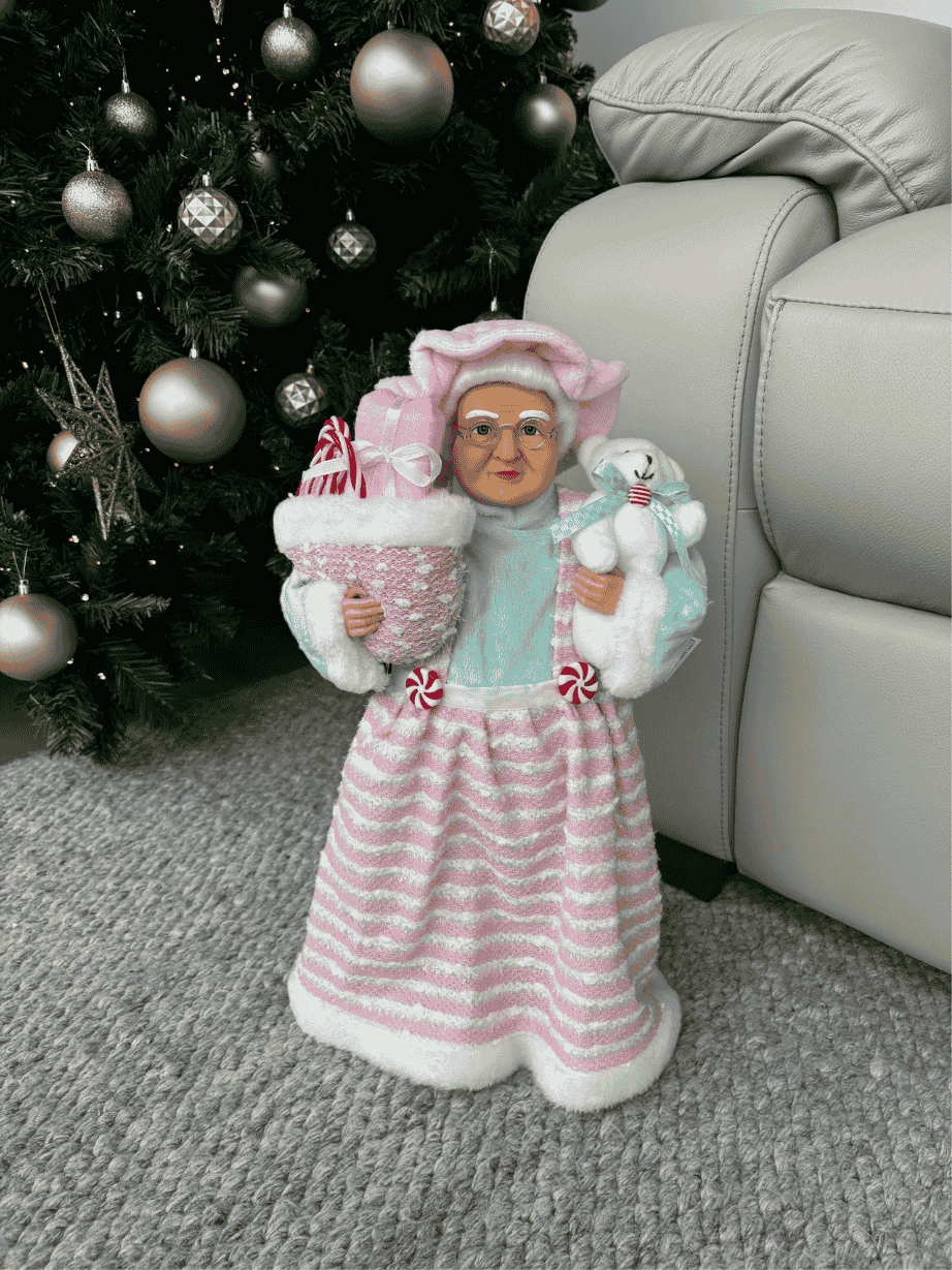 Boneco Mamãe Noel em Pé Natal 45cm Rosa e Verde