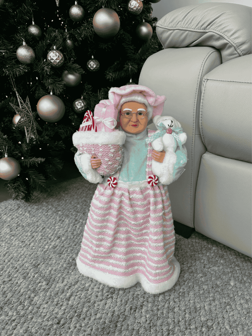 Boneco Mamãe Noel em Pé Natal 45cm Rosa e Verde