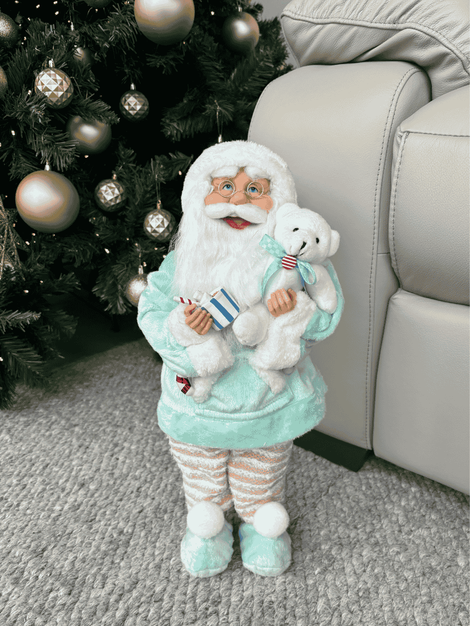 Boneco Papai Noel em Pé Natal 45cm Rosa e Verde
