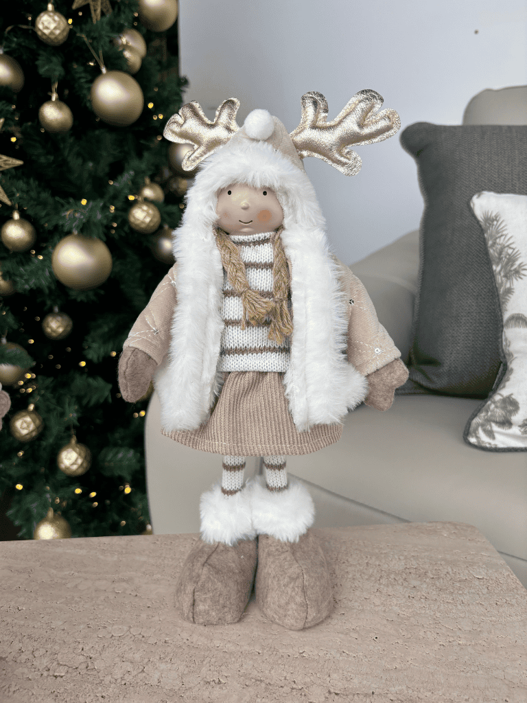 Boneco Menina Natal 34cm Bege