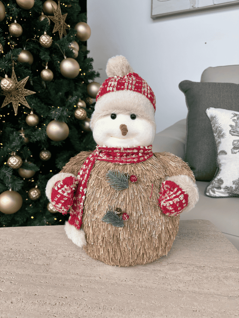 Boneco de Neve em Sisal Natal 36cm Vermelho