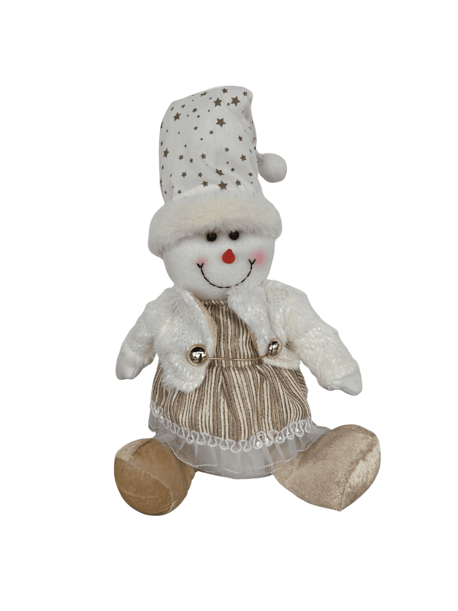 Boneco de Neve Sentado Natal 26cm Branco e Champagne