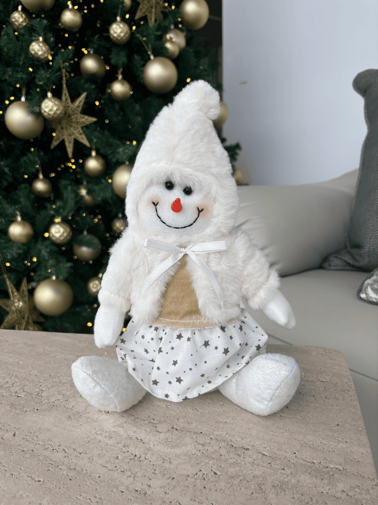 Boneco de Neve Sentado Natal 26cm Champagne