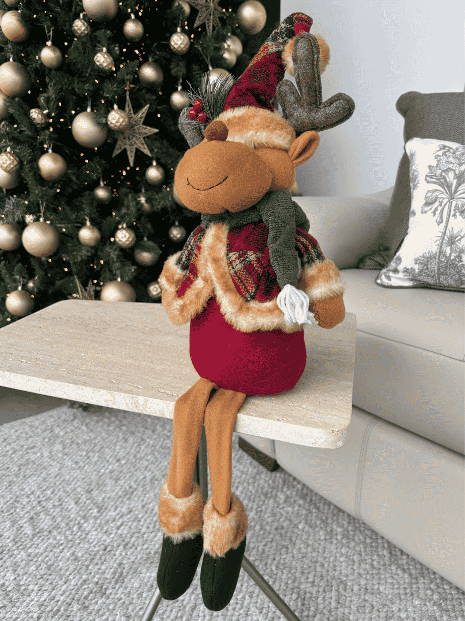 Boneco Rena Sentada Natal 60cm Vermelho