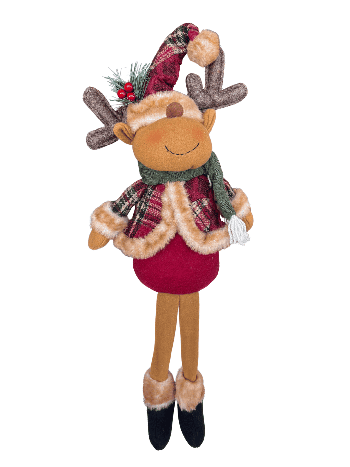 Boneco Rena Sentada Natal 60cm Vermelho