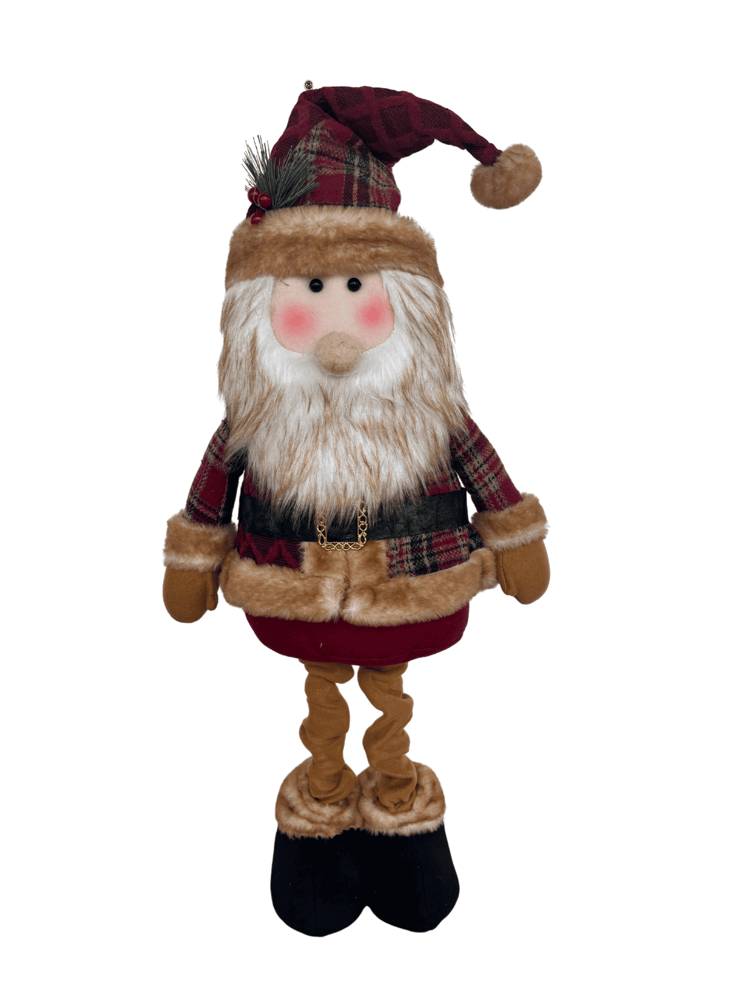 Boneco Papai Noel em Pé Natal 72cm Xadrez Vermelho