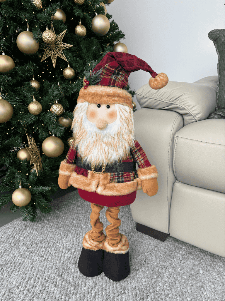 Boneco Papai Noel em Pé Natal 72cm Xadrez Vermelho