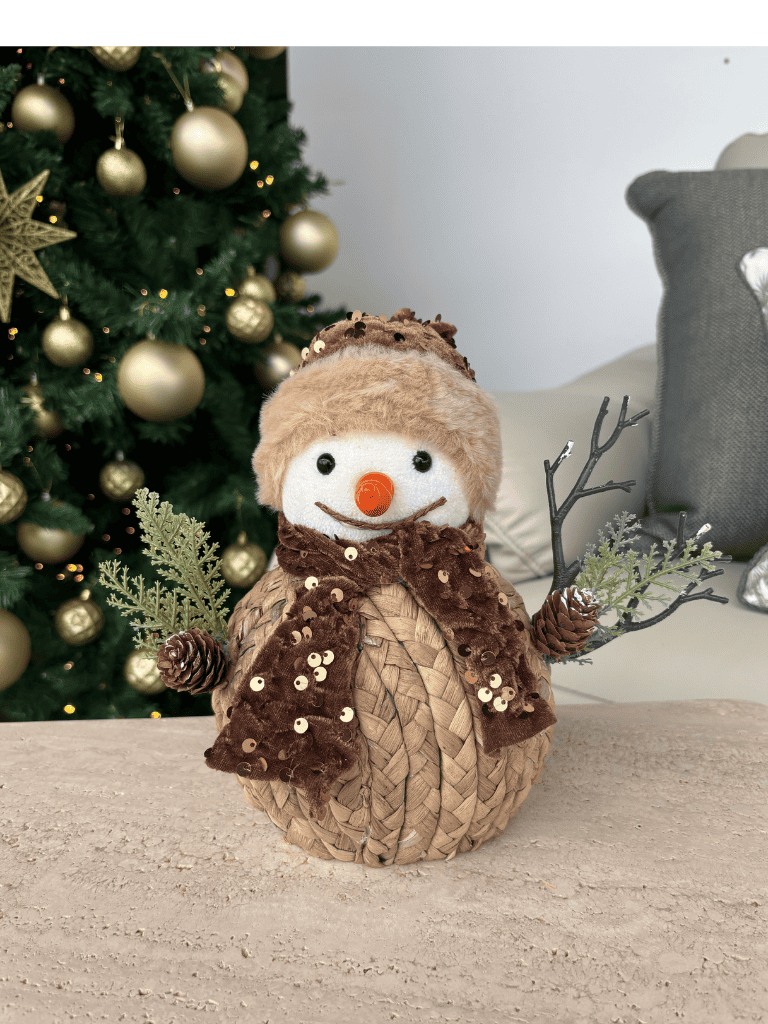 Boneco de Neve Trançado Natal 22cm Marrom