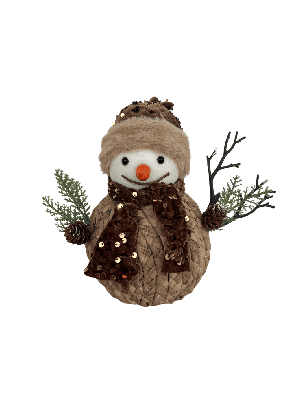 Boneco de Neve Trançado Natal 22cm Marrom