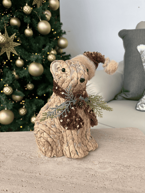 Boneco Urso Trançado Natal 23cm Marrom