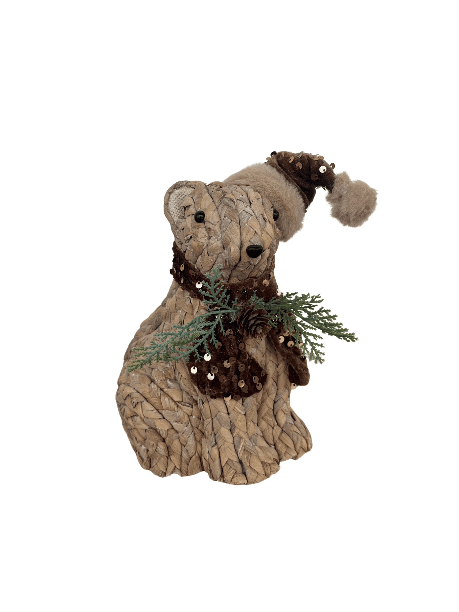 Boneco Urso Trançado Natal 23cm Marrom