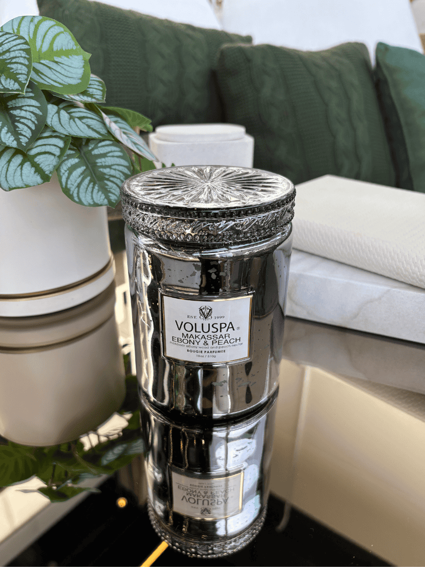 Mini Vela Voluspa Vidro 50H Makassar Ebony e Peach